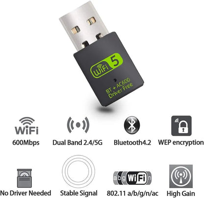 WiFi 5 + BT 4.2 USB Adapter