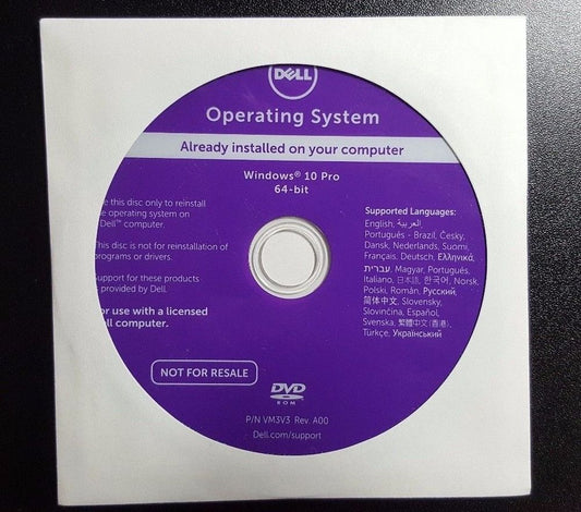 OEM Dell Windows 10 Pro 64-bit Operating System INSTALLATION DVD VM3V3 A00 DISC ONLY