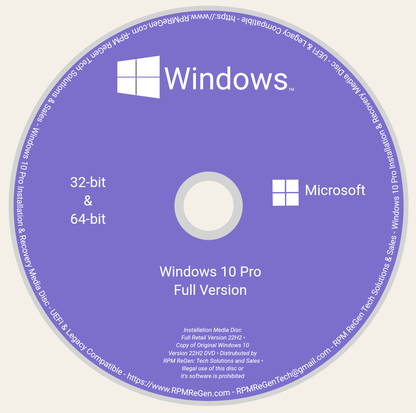 Windows 10 Installation Disc + Single Use Retail License Key