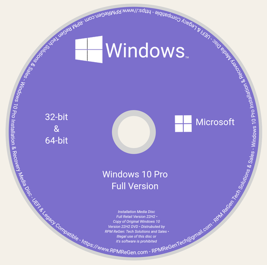 Windows 10 Installation Disc + Single Use Retail License Key